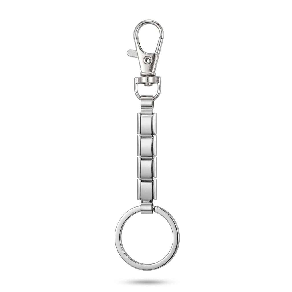 Silver-tone Italian charm keychain with modular links and lobster clasp