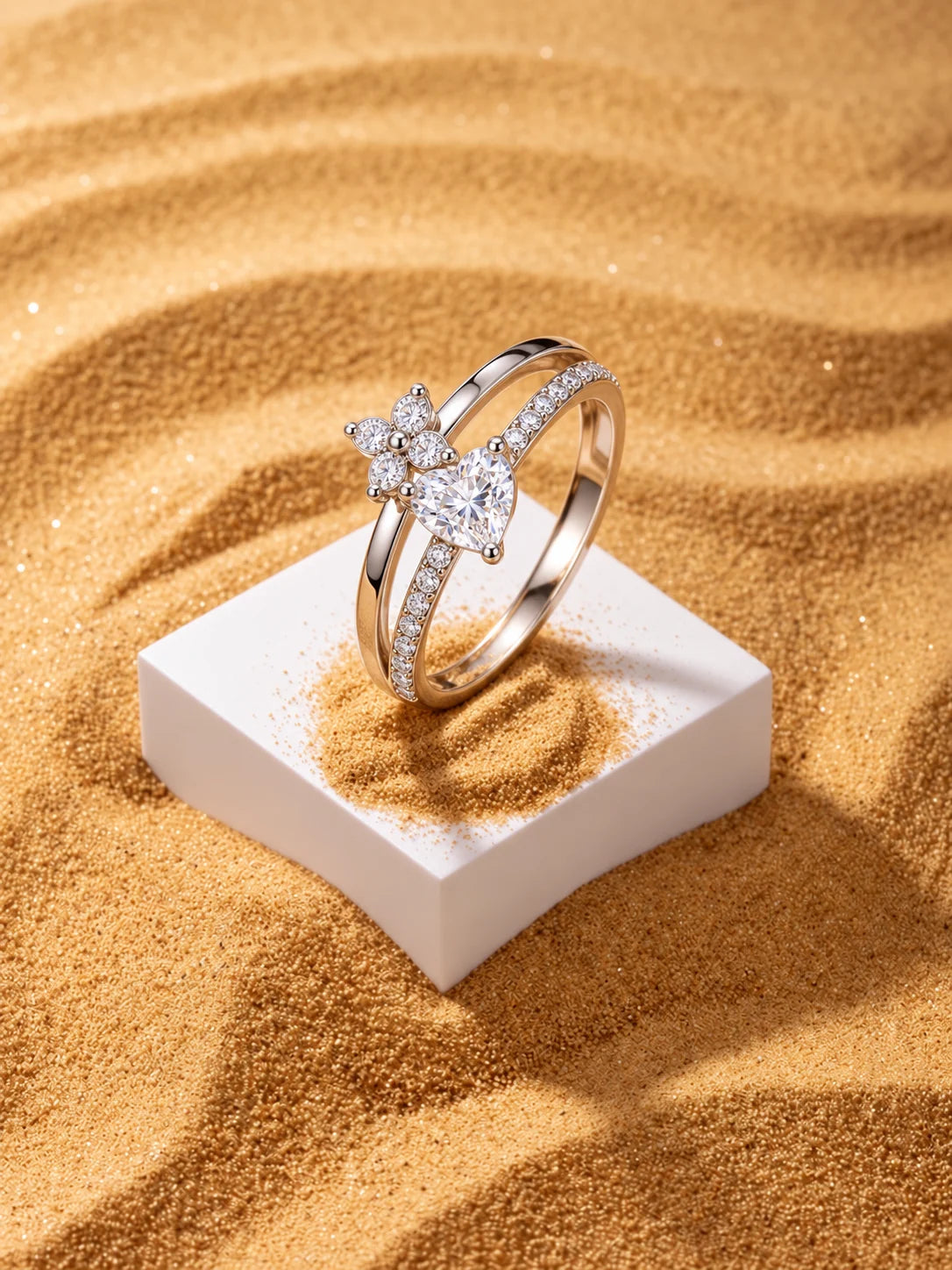 CHIARO rings — stainless steel ring with crystals on sand