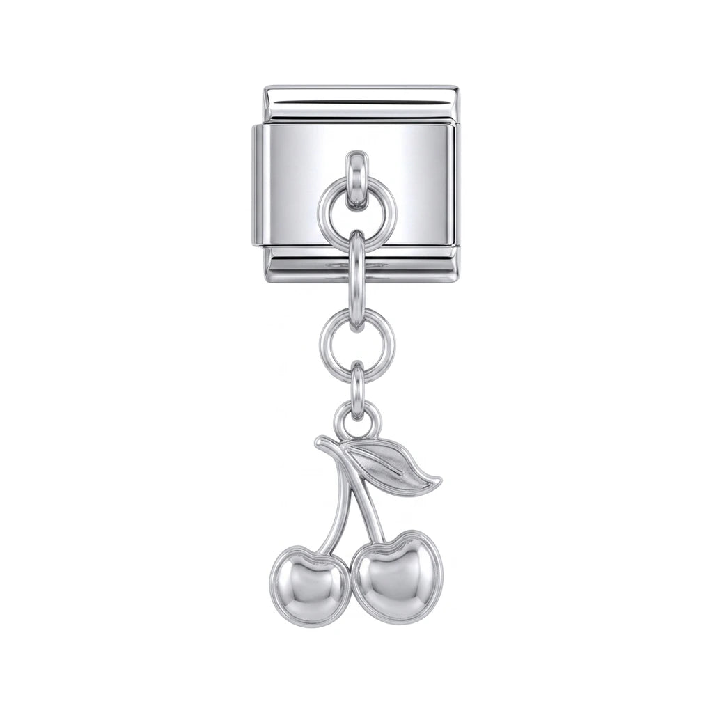 Cherry dangle charm on silver Italian link