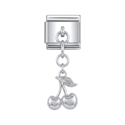 Cherry dangle charm on silver Italian link
