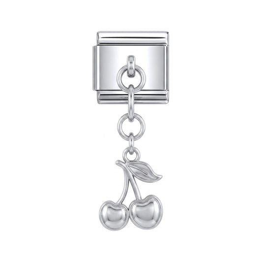 Cherry dangle charm on silver Italian link