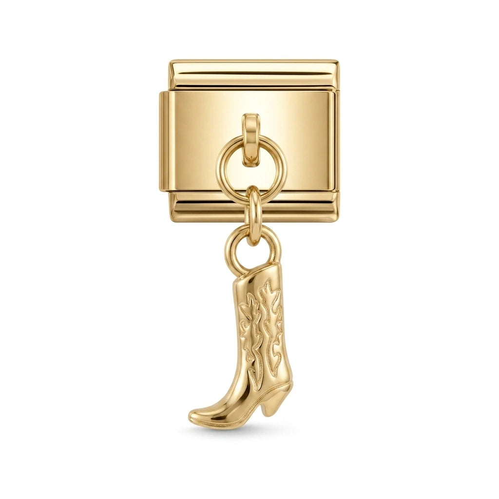 Cowboy boot dangle charm on gold Italian link