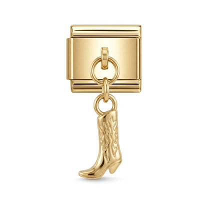 Cowboy boot dangle charm on gold Italian link