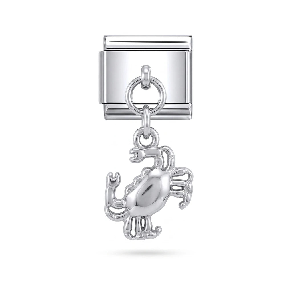 Crab dangle charm on silver Italian link