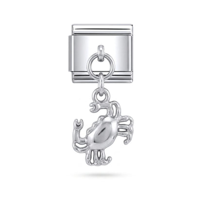 Crab dangle charm on silver Italian link