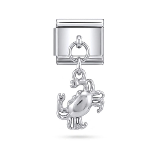 Crab dangle charm on silver Italian link