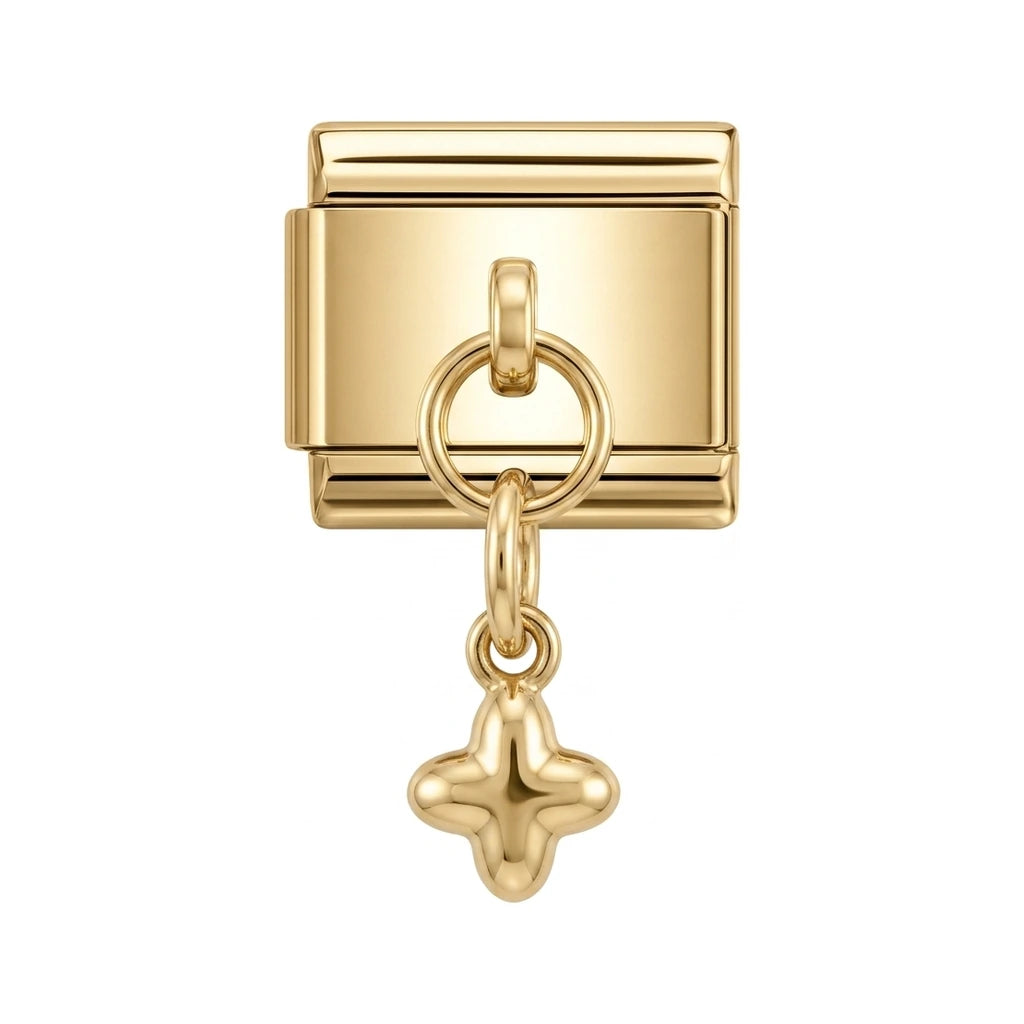 Cross dangle charm on gold Italian link