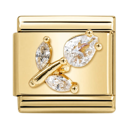 Crystal Leaves Italian charm, gold-tone with crystals
