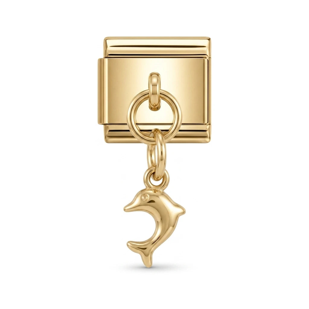 Dolphin dangle charm on gold Italian link