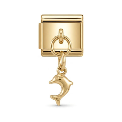 Dolphin dangle charm on gold Italian link