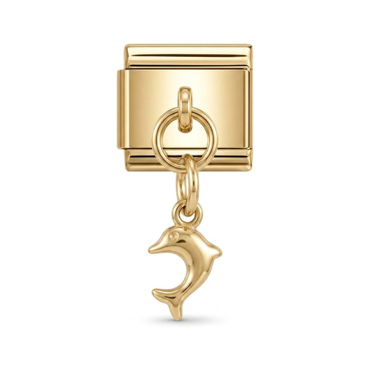 Dolphin dangle charm on gold Italian link