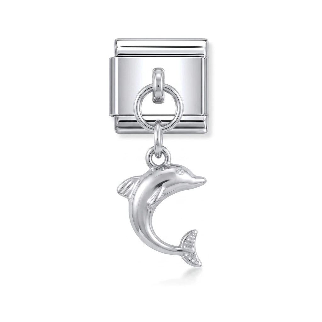 Dolphin dangle charm on silver Italian link