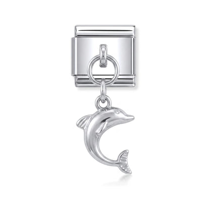 Dolphin dangle charm on silver Italian link