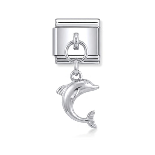Dolphin dangle charm on silver Italian link