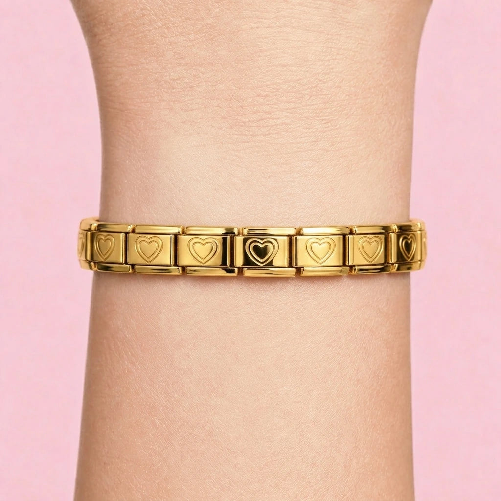 Embossed Heart Bracelet [G] on wrist