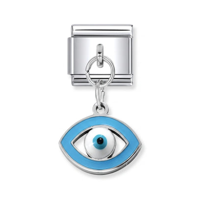 Evil eye dangle charm on silver Italian link