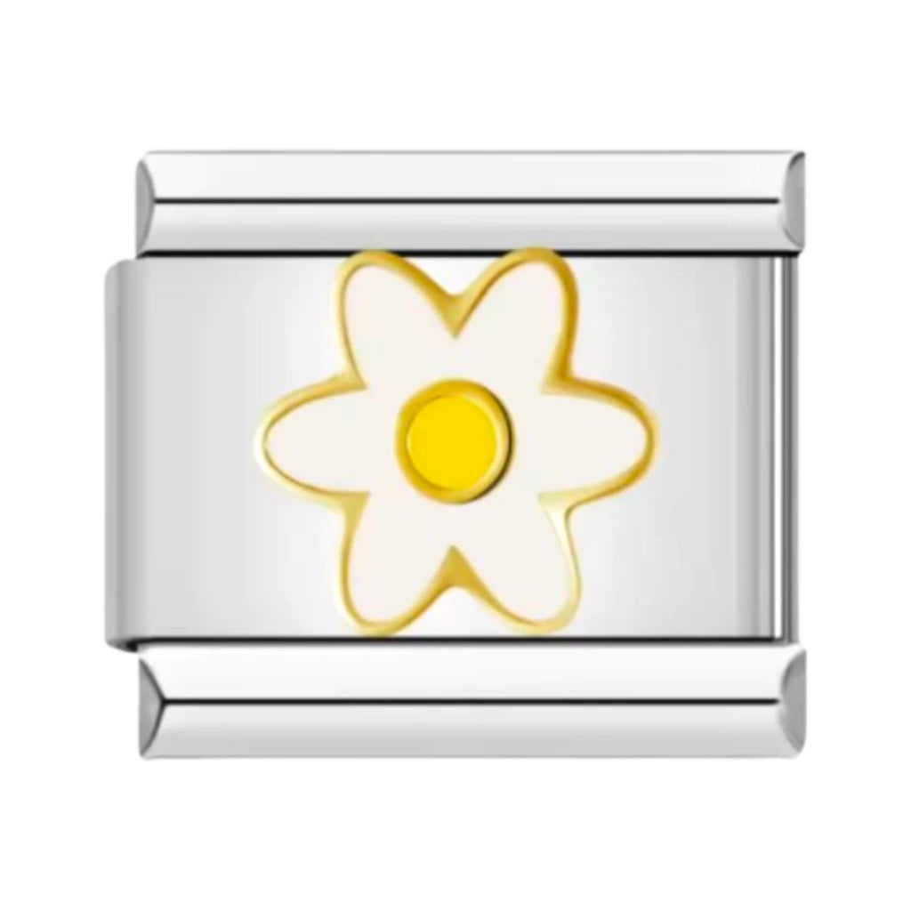 White Flower Gold Trim Charm