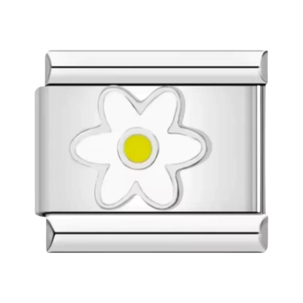White Flower Silver Trim Charm