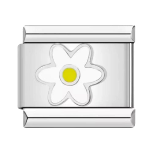 White Flower Silver Trim Charm