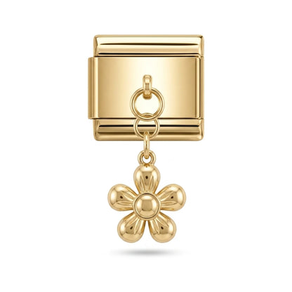 Flower dangle charm on gold Italian link