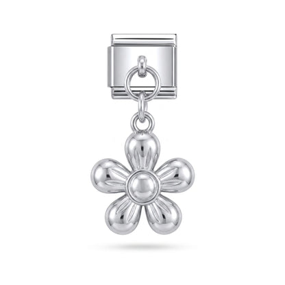 Flower dangle charm on silver Italian link