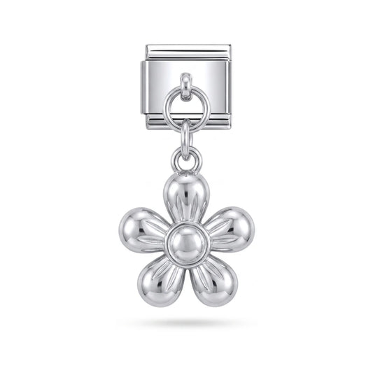 Flower dangle charm on silver Italian link
