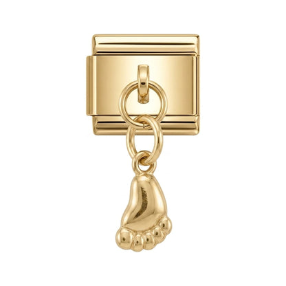 Baby foot dangle charm on gold Italian link