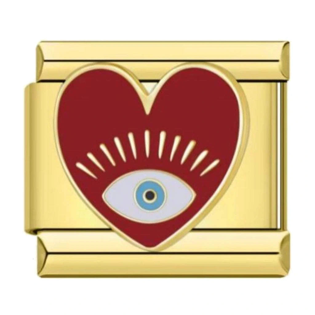 Golden Red Eye Heart Italian charm