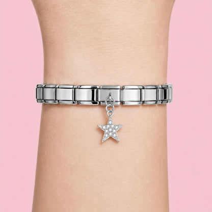 Crystal Star charm worn on a silver Italian bracelet