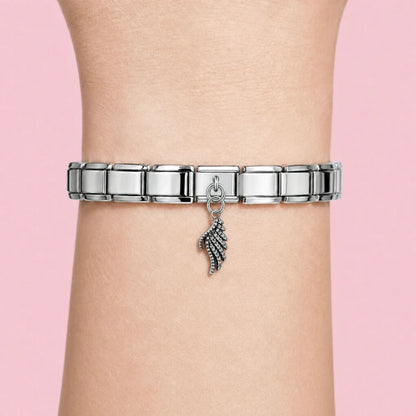 Dark Wing charm worn on a silver Italian bracelet