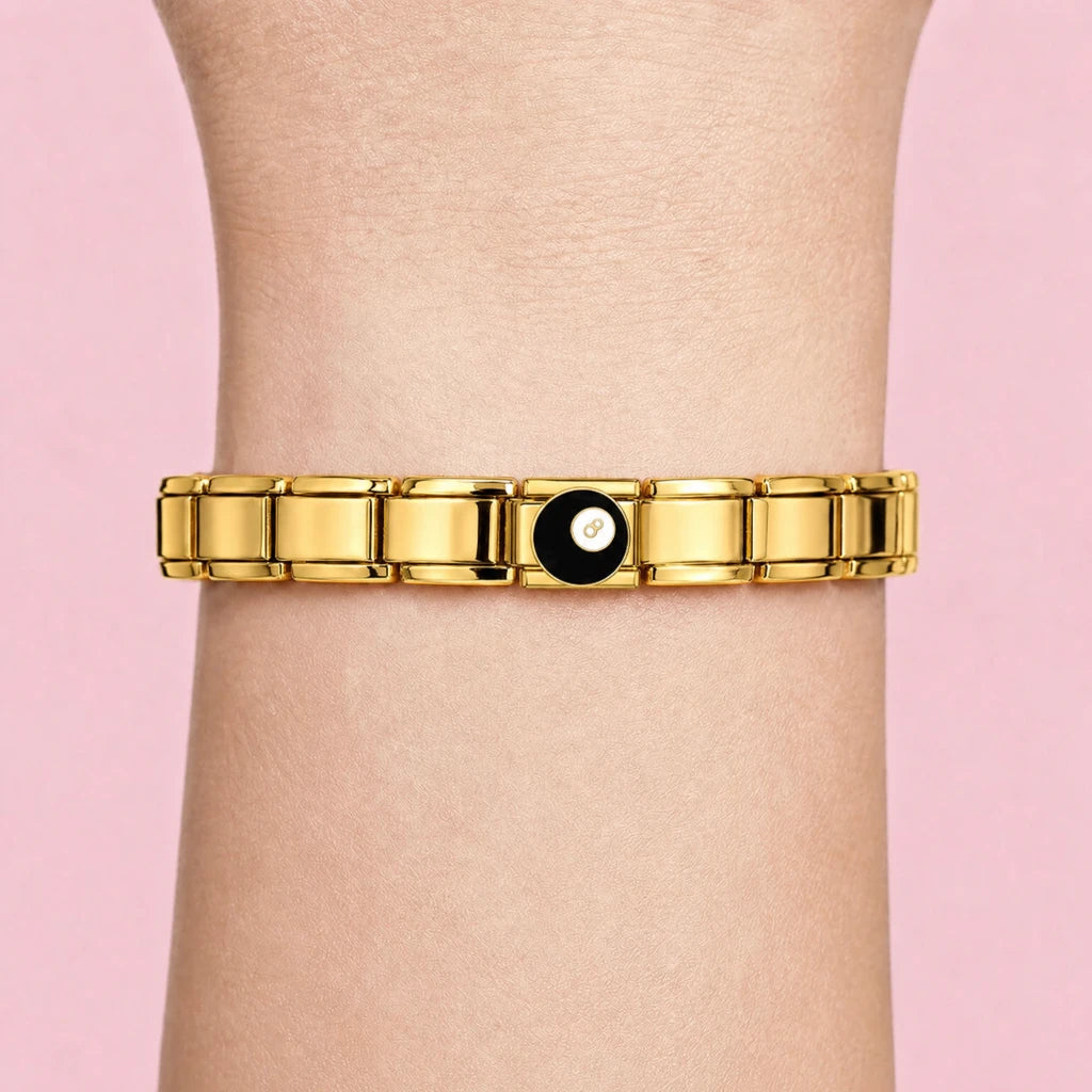 Vinyl Record charm worn on a gold Italian bracelet