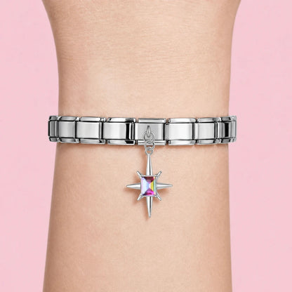 Aurora Starburst charm worn on a silver Italian bracelet