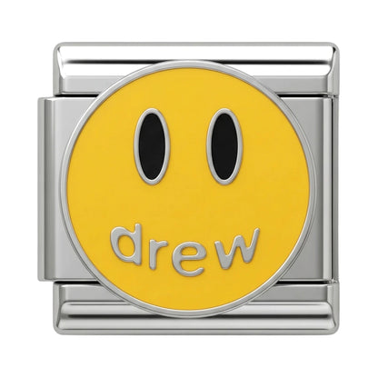 Happy Face Italian charm, yellow enamel on silver-tone