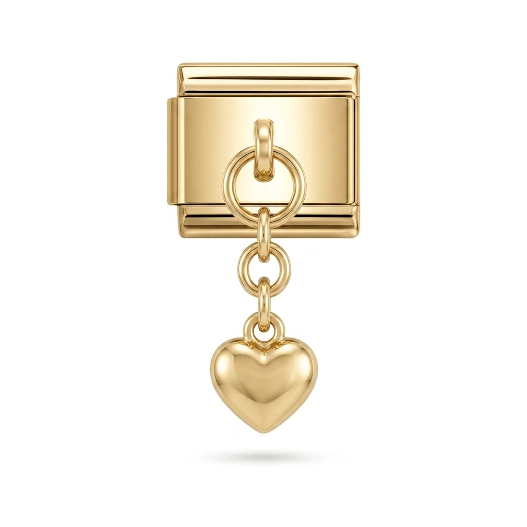 Heart dangle charm on gold Italian link