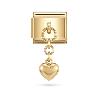 Heart dangle charm on gold Italian link