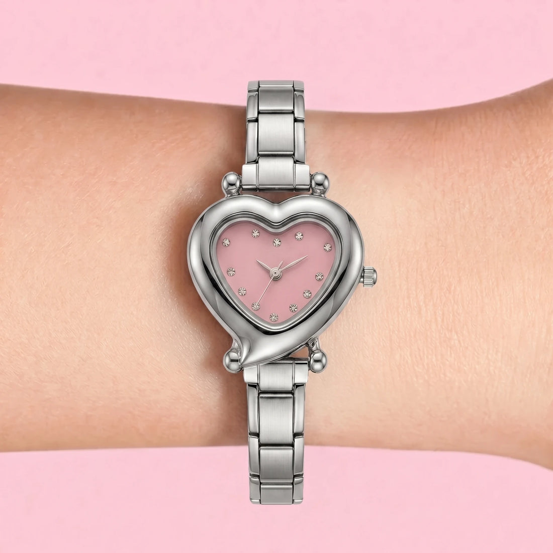 Heart Watch — Silver on wrist