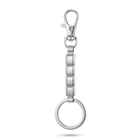 Silver-tone Italian charm keychain with modular links and lobster clasp