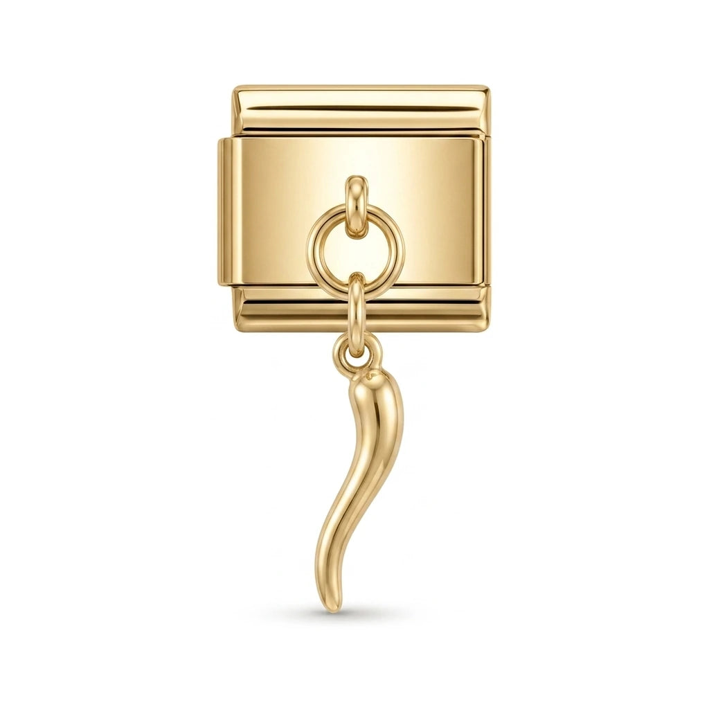 Italian horn cornicello dangle charm on gold Italian link