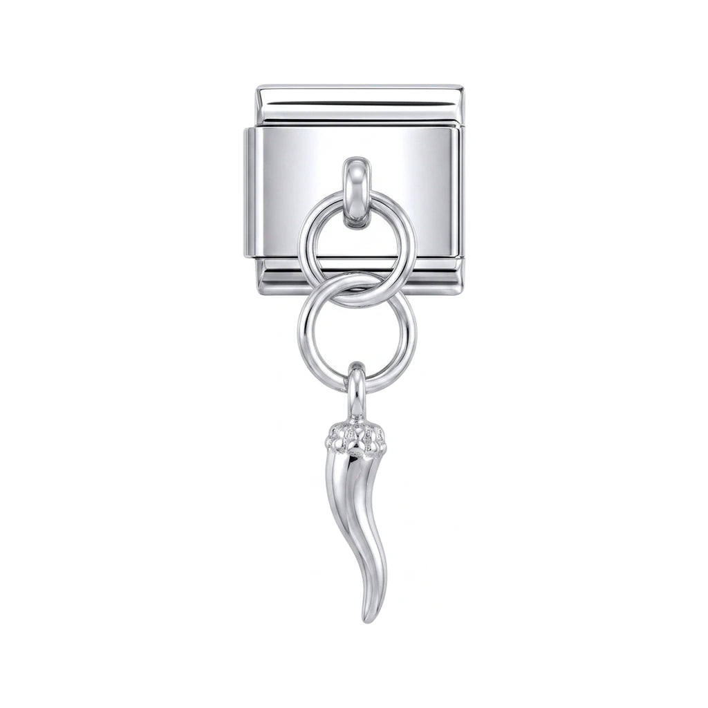 Italian horn dangle charm on silver Italian link