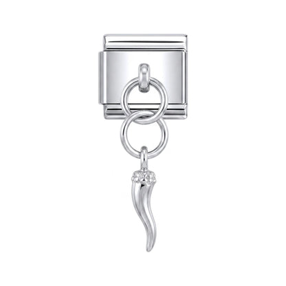 Italian horn dangle charm on silver Italian link