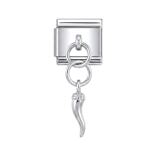Italian horn dangle charm on silver Italian link
