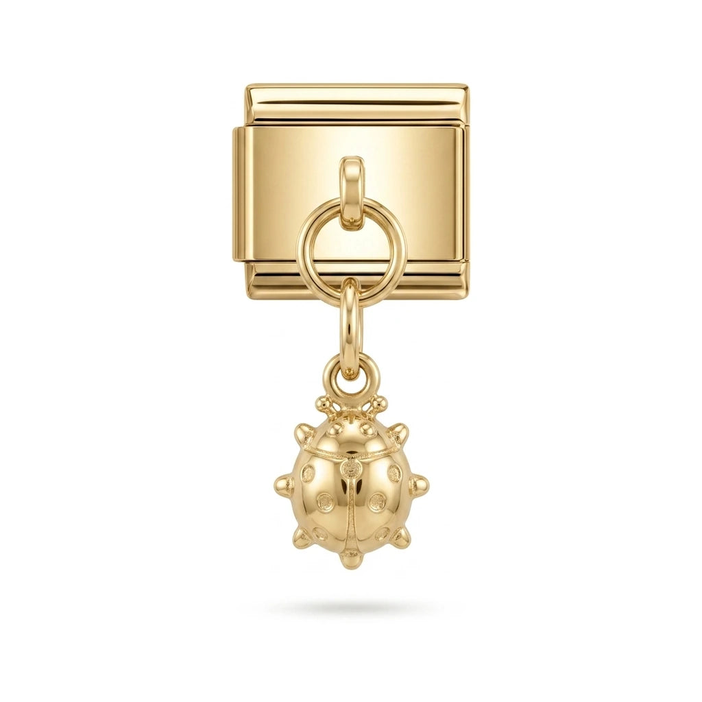 Ladybug dangle charm on gold Italian link