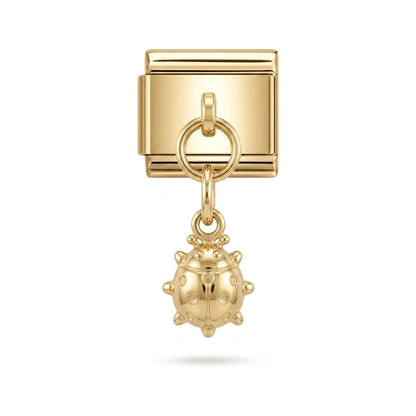 Ladybug dangle charm on gold Italian link