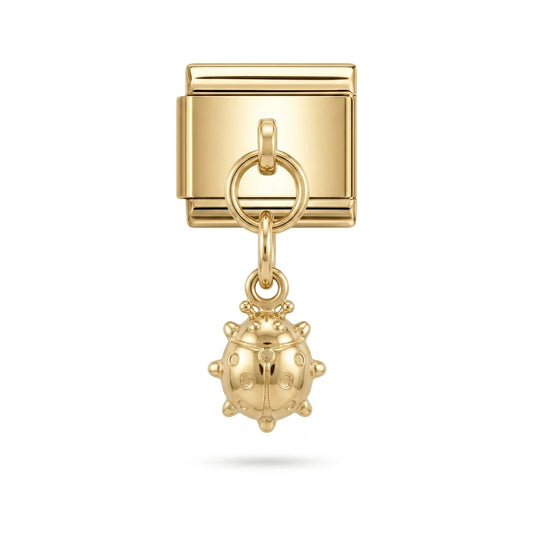 Ladybug dangle charm on gold Italian link