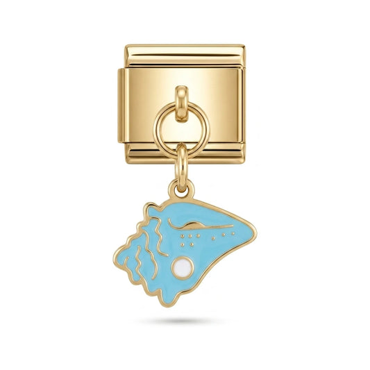 Blue manta ray dangle charm on gold Italian link