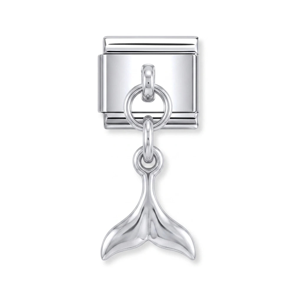 Mermaid tail dangle charm on silver Italian link