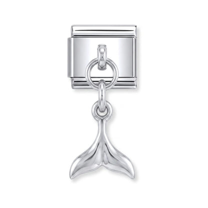 Mermaid tail dangle charm on silver Italian link