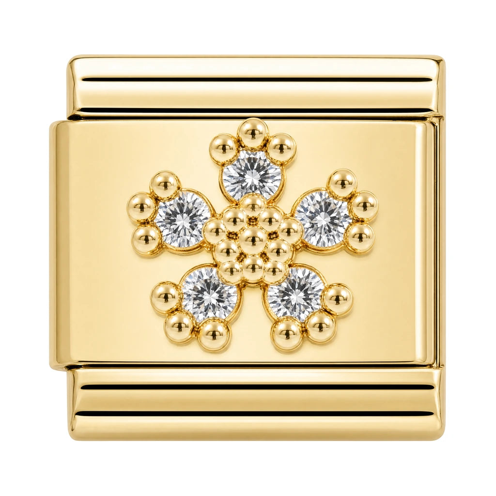 Crystal Bloom Italian charm, gold-tone