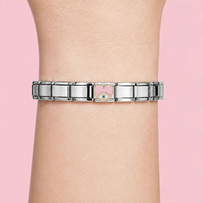 Guardian Heart charm worn on a silver Italian bracelet