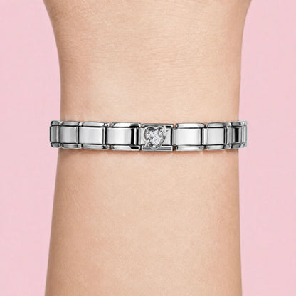 Arrow Heart charm worn on a silver Italian bracelet